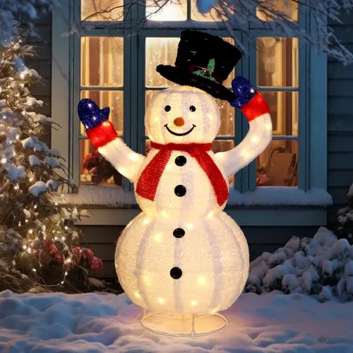 Karlhome 4FT Motorized LED Lighted Weatherproof Christmas Snowman Outdoor Decor, 120 LEDs, Automatic Hat-Putting Mechanism, Home Decor Ornaments, Party Lighting, Indoor Ornaments, Front Porch Accent