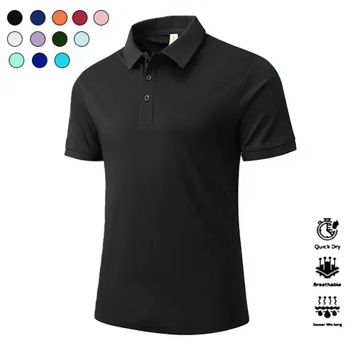 Men's Fitted Cotton-Polyester Button Short-Sleeve Polo Shirt - Quick-Dry, Sweat-Absorbing, Golf Menswear, Multiple Colors, Father's Day Mens Clothing Gift, Solid Color Short Simple Polo Shirts