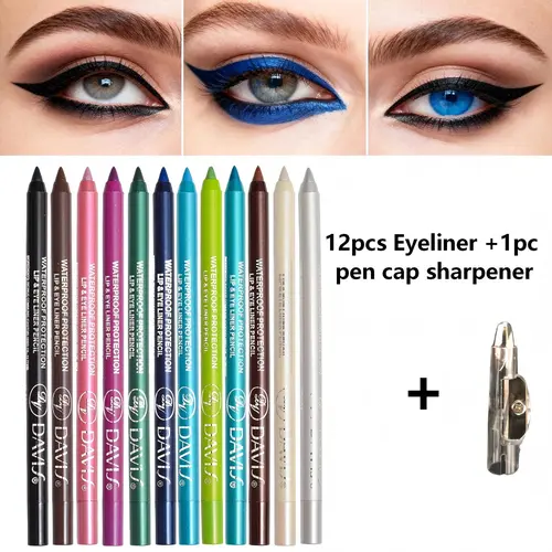 12-Color Glitter Glam Eyeliner Set - Pigment-Based, Glossy, Waterproof, Smudge-Proof, Gothic Style, Lipliner-Compatible (Including Gold) - Color Pencil, Eyeshadow Pencil, Felt Tip for Different Makeup Needs