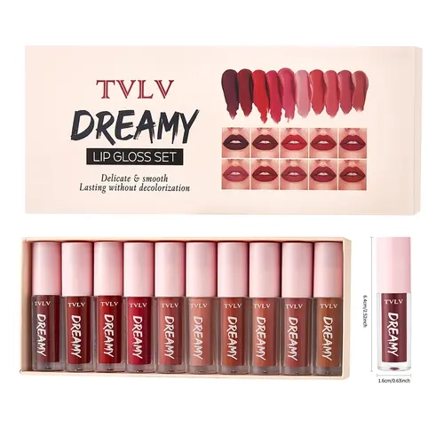 10pcs Long-Lasting Hydrating Matte Lip Gloss Set - Waterproof, Easy-Coloring Sticks with Moisture, Smooth Finish, Lip Care, Ideal for Adults’ Homecoming, Girlfriend Birthday Gifts