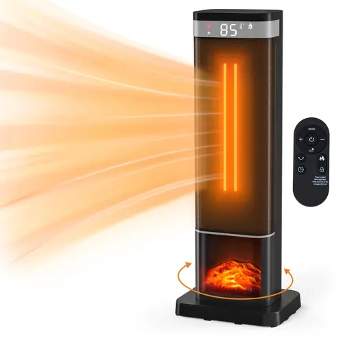 Space Heaters for Indoor Use with 3 Light Colors, Heaters for Bedroom Adjustable Thermostat with Remote,60°Oscillation, Tip-over Protection Up to 95°F