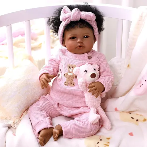 #familyfun BABESIDE Unisex 20" Cloth-Vinyl Dark Skin Reborn 8-Piece Set - Cute Doll Collectible, Feeding Toys, Gift Box, Lifelike Realistic Newborn, 3–4 Yrs Dolls Gifts, Birthday Presents