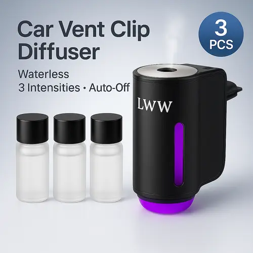 LWW Dual Car Diffuser Set with 3 Premium French Essential Oils Long Lasting Fragrance for Car & Home Waterless Auto Off Feature, Car Aromatherapy, Car Interior Diffusers
