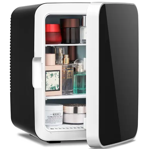 Antarctic Star Portable Mini Fridge (6L/10L) - 8-Can Cooler with Shelves, Fixed Frequency Motor, Manual Defrost, Dual AC/DC Plugs for Home/Car Use, 32°F Below Ambient Storage for Food, Drinks, Skin Care (Black)