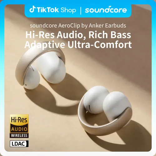 soundcore AeroClip by Anker Open-Ear Bluetooth Headphones - Clip-On, On-Ear, Water Resistant, Adaptive Comfort, 4 Mics for Crisp Calls, Stable Fit, 12mm Drivers for Bass Boost & Powerful Sound, Hi-Res, Open-Ring Design, Private Sound #tiktokshopsummersale