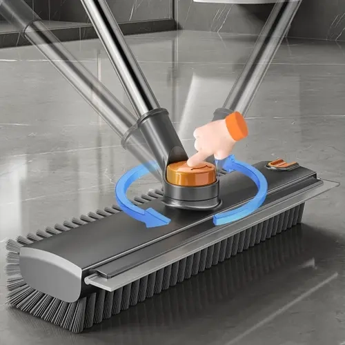 Glumzrk 3-in-1 Design Sturdy 360° Full Rotation Floor Scrubber Squeegees with 16"-52" Adjustable Long Handle - Stiff Bristles, Tweezer, Silicone Brush+Squeegee for Tile Bathroom, Mirror Shine, Grout Cleaning