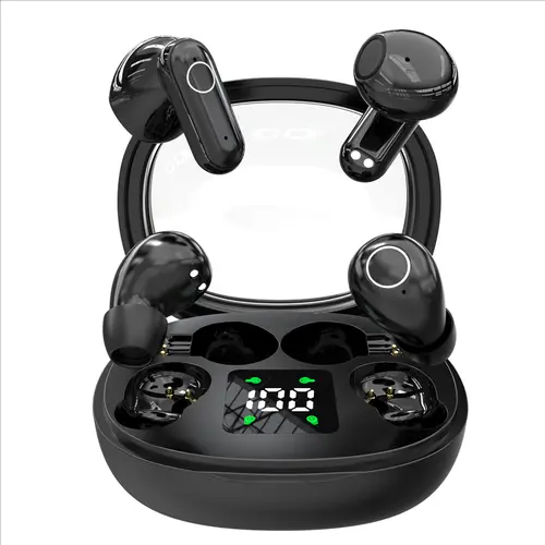INSONIXN Miniature Wireless BT Headphone - 2-Pair Plastic Short-Stem Invisible Earbuds Bluetooth, Magnetic Snap-On In-Ear, Wireless Chargeable with Auto Charging, Battery Saving, Adjustable Volume, Call Noise Reduction, Sleep+Work Earbuds