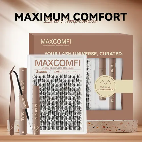 MaxComfi Aurora Mira Bubble Manga Lash Extensions - Beginner-Friendly Strip-Type False Eyelashes & Adhesives, Thin Band, Waterproof, Soft, Fluffy, Long-Lasting for Natural Airy Cute Look (Acrylic Resin, Sunscreen, US Make Up)