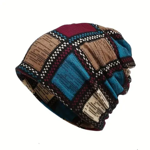 Unisex Vintage All Over Print Knit Beanie & Windproof Neck Gaiter Set - Block Color Knitted Cap, Elastic Fit Gaiter Wrap, Slouchy Warm Beanies for Cold Weather, Machine Washable Autumn Winter Fashion Accessory