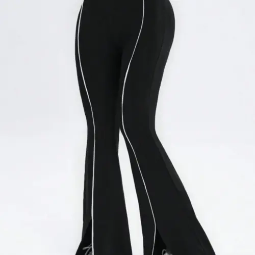 Women's Spring Colorblock High Waist Knit Yoga Pants, Fitness Pants, High Waisted Sportswear, Athleisure Style Bottoms, Loose-Fitting Casual Commuter Wear, Casual Sportswear Pants, Activewear For Fitness, Ladies' Clothing Choice