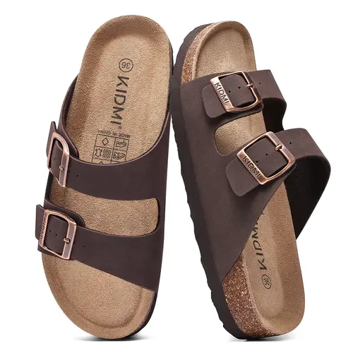 KIDMI Women's Sandals Men Flat Sandals Outdoor Cork Beach Sandals Women's Double-Strap Buckle Sandals with Adjustable Buckle Summer Walking Shoes For Women Footwear