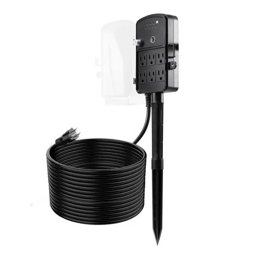 VEVOR Waterproof Outdoor Power Stake - 6 Outlets, Waterproof Cover, 50FT (15.24m) Extension Cord, Remote Timer Dusk-to-Dawn Control, 1875W/15A Plug Strip Hub, 30m PC Housing Accessories, Garden Home Use, Father’s Day & Christmas Gift