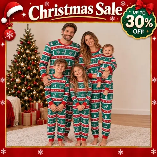 Women's 2-Piece Printed Family Christmas Pajamas Set, Long Sleeve Festive Sleepwear Loungewear for Adults & Babies (6-12M), Matching Holiday Homewear, Pajamas for Christmas, Style 8007