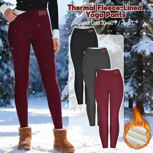 Women's Chic Basic Elegant Preppy Casual Athletic Thermal Pants - Plain, High-Waist, Stretchy, Slim-Fit Sherpa Fleece-Lined Full-Length Warm Clothing for Sports & Outdoor Jogging, Back to School