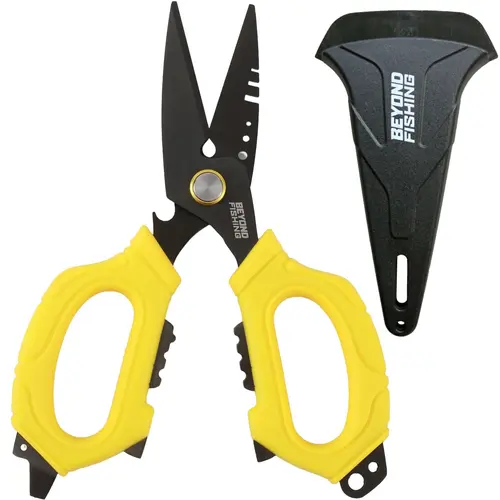 Beyond Fishing OmniPro Fishing Plier - 6.5in Compact Multi-Tool Kit with Heavy-Duty Stainless Steel Blades, Sheath, Crimper, Screwdriver, Opener, Oversized Grip, Hook Eyelet Tool - Effortless Cutting for Braided/Monofilament/Fluorocarbon Line, Steel Wire