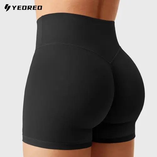 YEOREO Women's High Waisted Tight Biker Shorts - 2.5"/4.5" Inseam, No Front Seam, Hidden Scrunch, Figure-Shaping Active Wear for Yoga & Run, Running