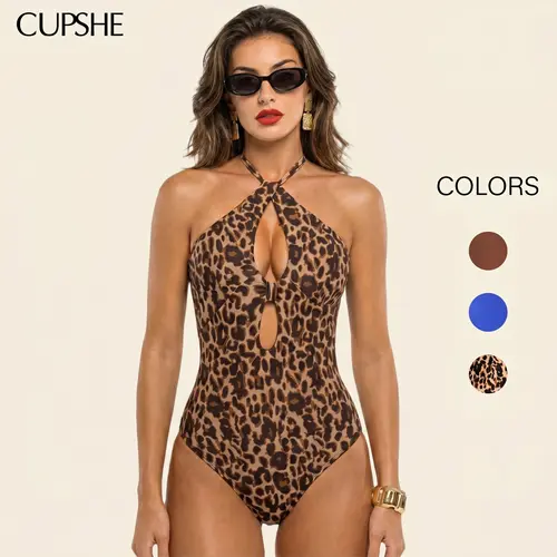 CUPSHE Bold Instinct Animal Print One-Piece | Elegant High Neck Halter Swimsuit | Body-Sculpting Monokini with Soft Cups for Summer swimwear Bathing suit #DealsForYouDays