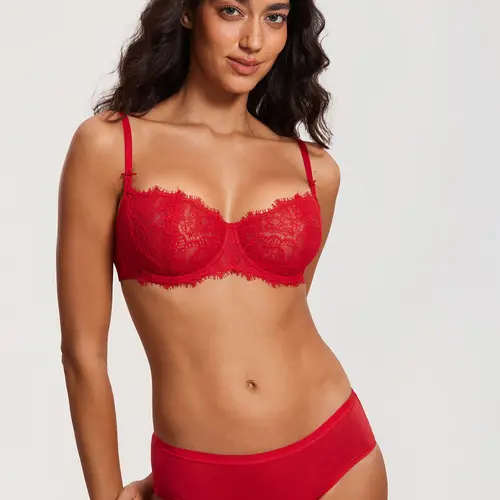 DOBREVA Women's Eyelash Lace Balconette Bra