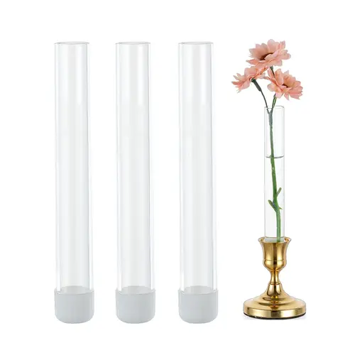 3pcs Glass Bud Vases with Silicone Case - 22mm Taper Candlestick Holder Compatible, Adult-Focused Home Decor Items, Interior Decoration Accessories for Living Rooms, Entryway Decor, Shelves, Decorations for Room