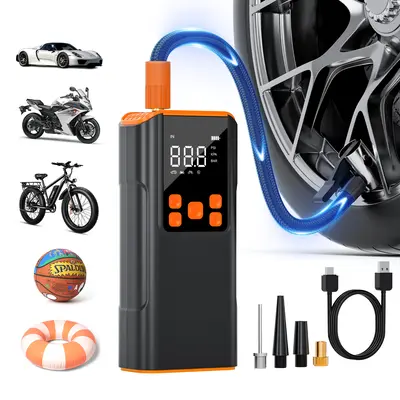 【FathersDayGift】HPBS Portable Digital Car Tire Inflator Portable Car Tire Inflator Pump 150PSI Digital Display Air Pump with LED Lighting, Wireless USB-C Rechargeable, Compact & Lightweight for Bike, Car & More  150PSI LED