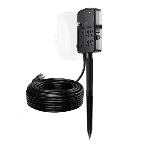 VEVOR Outdoor Handheld Power Stake Accessory, 100FT Wired Plug-in Extension Cord, Weatherproof Power Strip with Waterproof Cover, 2-mode Timing Remote Switch Timer, 6 Plugs, 1625W/13A Overload Guard, for Christmas Lights, Garden Devices