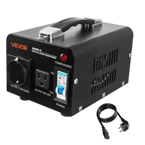 【toolupgrade】VEVOR Voltage Converter Transformer,500VANot for EV Charging，Heavy Duty Step Up/Down Power TransformerConvert from 110V to 220V and 220V to 110Vwith US OutletEU OutletPower CordCircuit Breaker Protection