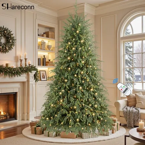 SHareconn 2026 5.5/6.5/7.5/8/9FT Hinged Synthetic Norfolk Pine Artificial Christmas Tree, More Choice Trees, Floor Mount, Irregular Shape, Remote Control, Colorful Lights (26 Vibrant Colors), 17 Modes, PE-PVC Branches for Home Festive Decor