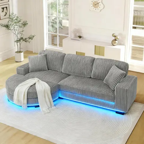Niccae Stylish Foam-Filled Convertible Sofa Bed - Durable Hardwood Frame, Adjustable Recliner, 2 Pillows, Ambient Light Strip, Detachable Dual-Purpose, Shipped in 3 Packages, House Furniture, Sofas Living Room, Room Decor, Indoor Couch