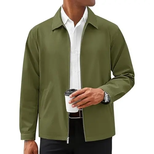 Runcati Mens Lightweight Jackets Full Zip Business Casual Windbreaker Fall Golf Coat Jacket with Pockets