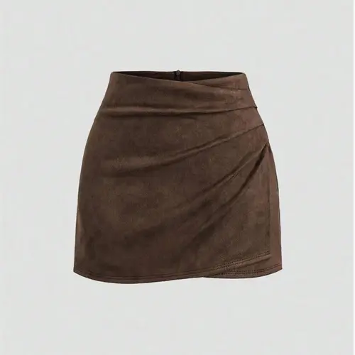 Women's Fall Winter Retro Italian Maillard Color Pleated Bodycon Short Skirt, Fashionable Casual Wear, Ultra-Short Half Skirt