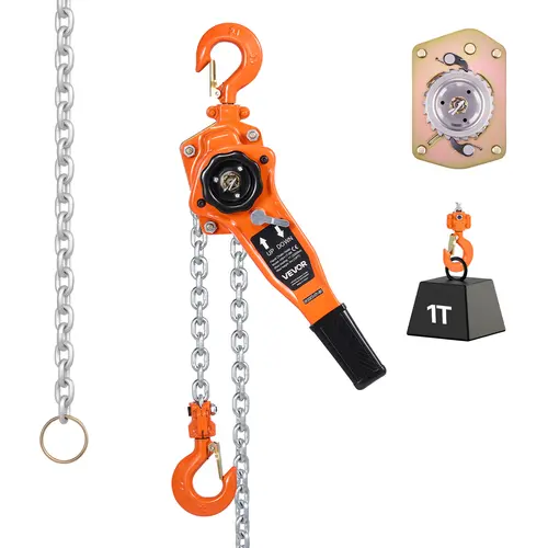 VEVOR Manual Lever Chain Hoist, 1t Capacity Heavy Duty Come Along Tool, 10 ft 6 mm Galvanized G80 Alloy Chain, Dual Pawl Brake, 360° Rotating Swivel Hooks, Effort-Easing Lever Handle, Corrosion-Resist for Warehouse Industrial Tasks
