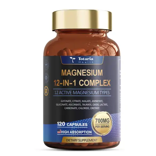 Totaria 12-in-1 700mg Magnesium Complex Dietary Magnesium Supplement - 12 Active Types, Vegan Supplement Capsules for Muscle & Heart Health, Vitamin Mineral Health Support