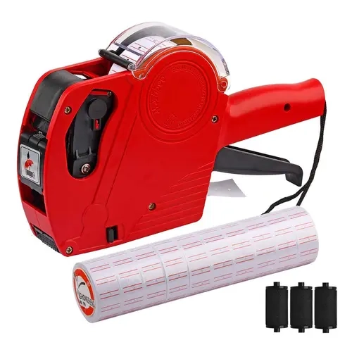 1pc MX-5500 8-Digit Compact ABS Plastic Dollar Price Tag Gun Kit for Business - Single Device with Easy Click Function, Portable Form, 10 Rolls 21x12mm Clean Tamper-Resistant Label Paper, 3pcs Spare Ink Refills for Office Tag Printing