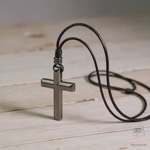 Natural Hematite Cross Necklace - Custom Engraved Crucifix Pendant Design, 24in Spiritual Jewelry for Adults, Personalized Meditation Gift, Elegant Natural Crystal Accessory, Unisex