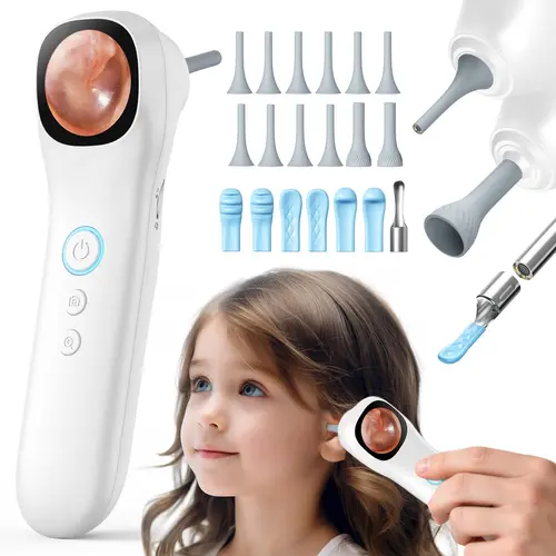 5-in-1 Silicone Gentle Daily Electronic Smart Detector, 1080P HD Camera with Light & IPS Screen, 12 Soft Tips for Ear Wax Removals, Nose, Skin & Teeth (Safe for Adults & Kids)