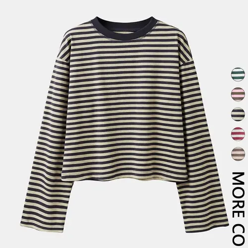 【Black Friday】Women's Casual Striped Long Sleeve T-Shirt, Loose-Fit Tee, All-Season Wear, Medium-Weight Fabric