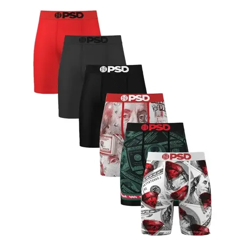 PSD Mens Cash King Boxer Brief 6 Pack - Standard Length 7 Inch Inseam, Soft and Breathable Poly Blend Fabric