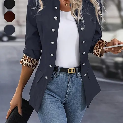 Women's Fashion Casual Leopard Fitted Double Button Tailored Blazer Jacket Coat, Stylish Womenswear Outerwear for Ladies, Perfect for Daily Wear & Office Use