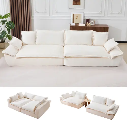 SOUTTEE 138" Oversized Modular Cloud Giant Sofa Sectional Couch with Deep Seats Wide Armrests Multiple Pillows Boneless Couches Sofas Loveseat for Living Room Bedroom Apartment Soft Plush