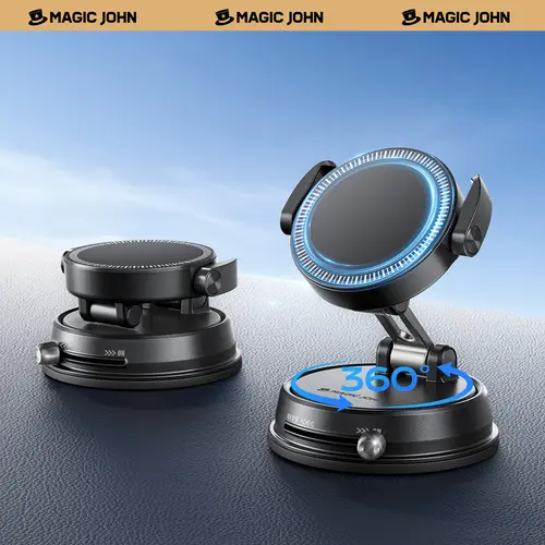 【DealsForYouDays】MAGIC JOHN Clip-On Car Phone Holder, Strong Magnetic Grip, Non-Slip Foldable Stand, 360° Adjustable, for Car Navigation & Home Use — Works with or without Magnetic Phones summerwins