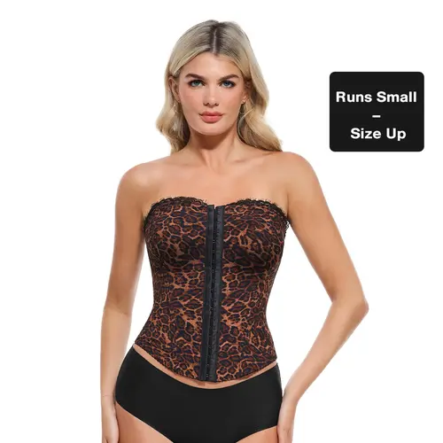 POPILUSH Women's Halloween Leopard Corset Bustier Top - 1-Piece Style, Detachable Straps, Lace-Up Design, Sculpting Shapewear, Waist Cincher, Tummy Control, Back Support, Elegant Black (Runs Small for Ladies)
