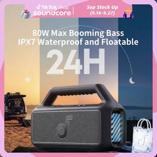 soundcore Boom 2 By Anker Speaker Bluetooth - 80W Max Bass Speakers, PartyCast 2.0, BassUp 2.0, 24H Playtime, IPX7 Waterproof, Floatable, RGB Lights, USB-C, Custom EQ, Bluetooth 5.3, 2.1 Stereo Depth, 11.65"d x 7.28"w x 3.98"h, for Camping, Beach