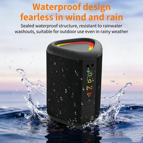 CYBORIS Portable Bluetooth Outdoor Wireless Speaker, 45Hz-20kHz Audio, LED Light, Waterproof Weatherproof Loudspeaker System, 2-Way, 1-Handed Use, Long-Lasting Battery, USB Type-C, Black (SummerWins DealsForYouDays) for Smartphones