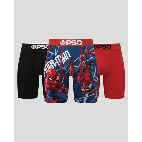 PSD Mens Marvel Webbed Up Boxer Brief 3 Pack - Standard Length 7 Inch Inseam, Soft and Breathable Poly Blend Fabric