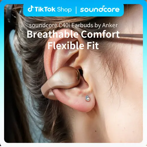 soundcore C40i by Anker Open-Ear Clip-On Earbuds, Mobile Bluetooth Audio Device with 1,000-bend Durability, Advanced AI Algorithm, Flexible Joints, Button Controls, Lightweight Comfy Wear, Attachable Ear Grips for Stable Fit, Expansive Drivers