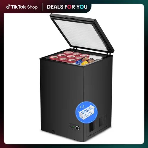 Kismile 3.5 Cu Ft Chest Deep Freezer - 1 Deep Freezer, Single Zone, Removable Basket, 7-Grade Temp Dial, 7-Temp Control, Low Noise, Convenient Water Drain, -7.6°F to 6.8°F Range, Meat Storage, Kitchen Appliance for Home, Dorm