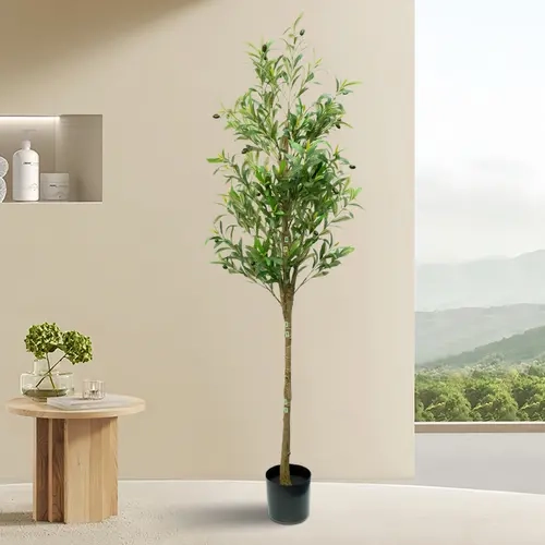 175cm Large Leafy Plant Artificial Olive Tree - Decorative Fake Potted Tree with Realistic Trunk, Foliage, Elegant Artificial Greenery for Indoor Living Room, Outdoor Home Office Decor