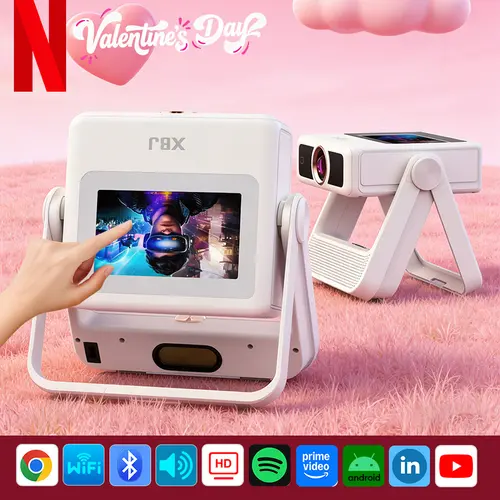 【TouchScreen/Built-in APPs/Auto Focus Keystone】XBJ Smart Portable Projector with Touch Tablet, 4K Support Outdoor Proyector, WiFi6 Bluetooth for Home Theater/Gaming/Outdoor (270° Stand & 250") Lcd Audio Lcd Audio Automatic Noise Space video