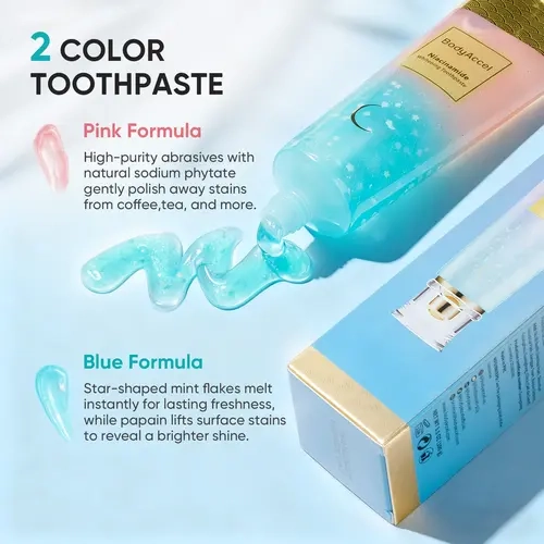 【BodyAccel】 Toothpaste's newest fast-acting whitening formula - derived from natural peach extract - niacinamide - glamvorateeth whitening-Live