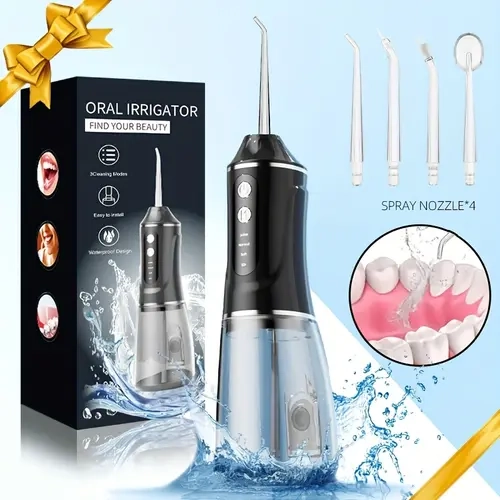 Portable Cordless Oral Irrigator, 3 Modes & 4 Nozzles, Rechargeable Dental Flosser, Water Flossers for Adults, Large Water Tank, Ipx7 Waterproof, 1200mah Battery